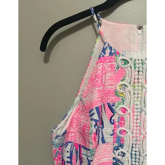 Lilly Pulitzer Pearl Top Pop Up Summer Remix Size 12 Patchwork Sleeveless Floral - Picture 2 of 8
